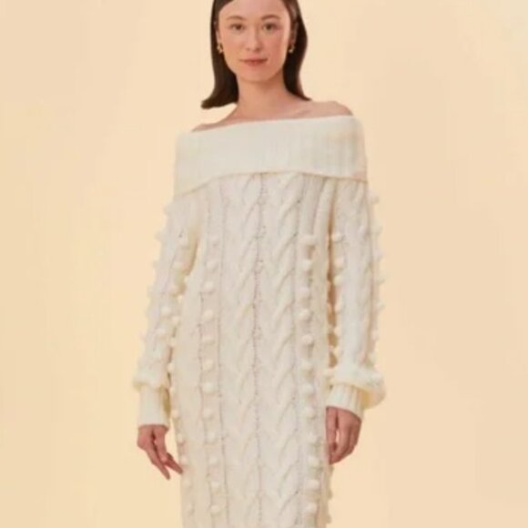 Farm Rio Off-White Braided Midi Sweater Dress Size: M NWT - Picture 1 of 16